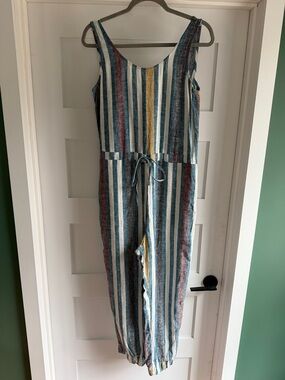 Striped Sleeveless One-Piece Romper - Blue, White & Multi